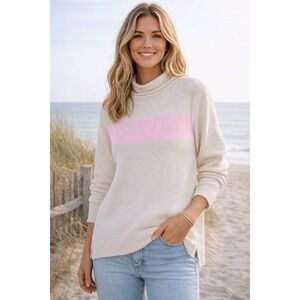Binghamton Knitting Co Cape Cod Roll Neck‎ Sweater Beige Pink Women's Large NEW